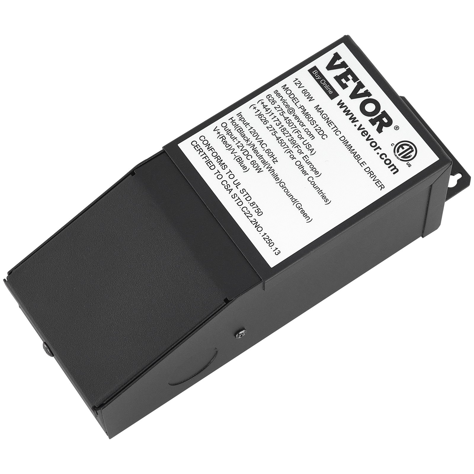VEVOR Dimmable LED Driver, 12V 60W Magnetic Power Supply, 120V AC - 12V DC LED Transformer,Low Voltage Power Supply for LED Strip Lights,Compatible with MLV, ELV, CL Dimmers,ETL Listed