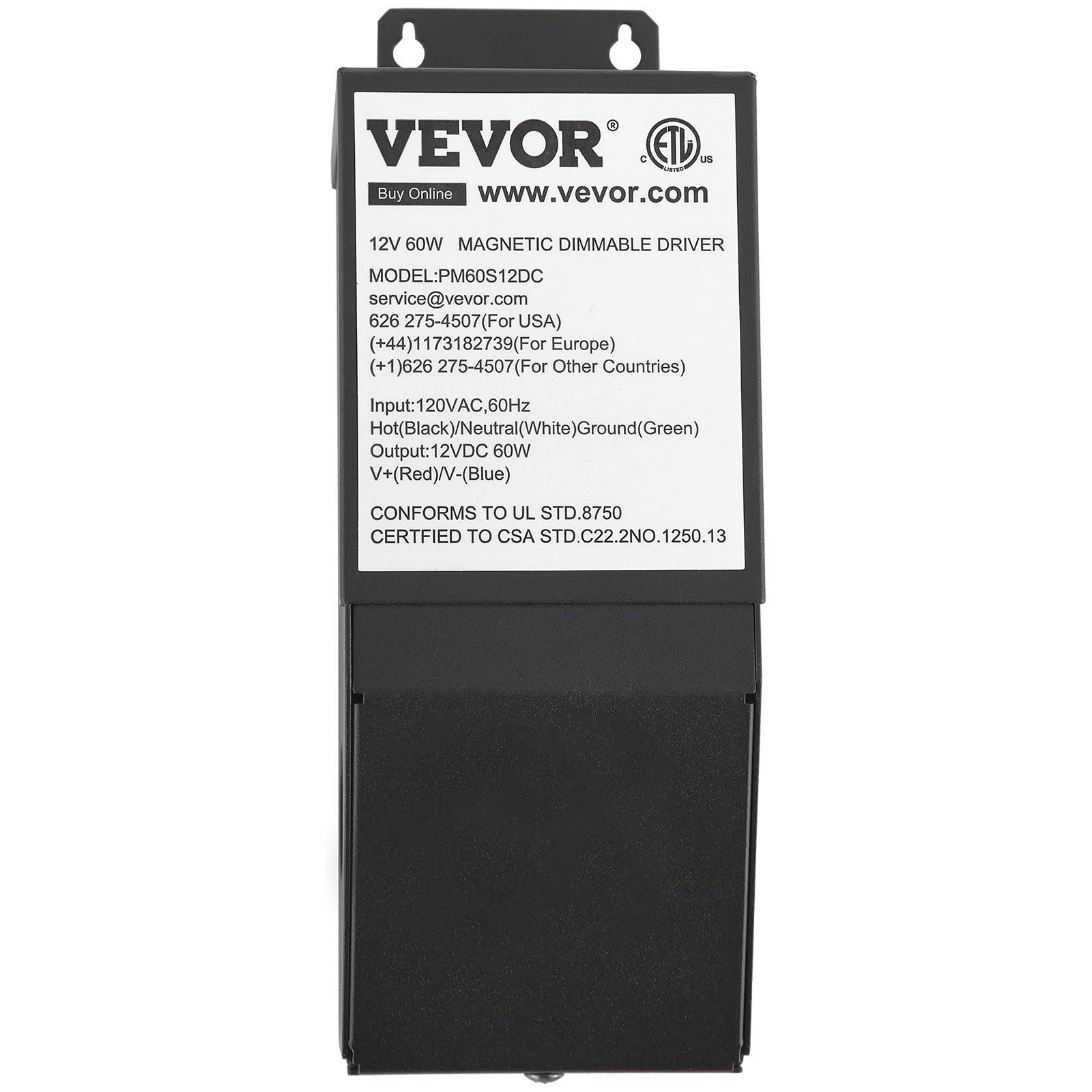 VEVOR Dimmable LED Driver, 12V 60W Magnetic Power Supply, 120V AC - 12V DC LED Transformer,Low Voltage Power Supply for LED Strip Lights,Compatible with MLV, ELV, CL Dimmers,ETL Listed