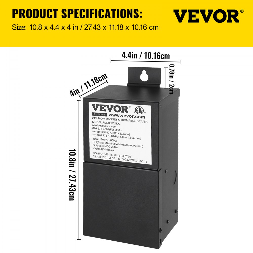Transformador de iluminación magnético 200W 24V 8.3A ETL del controlador LED regulable VEVOR enumerado