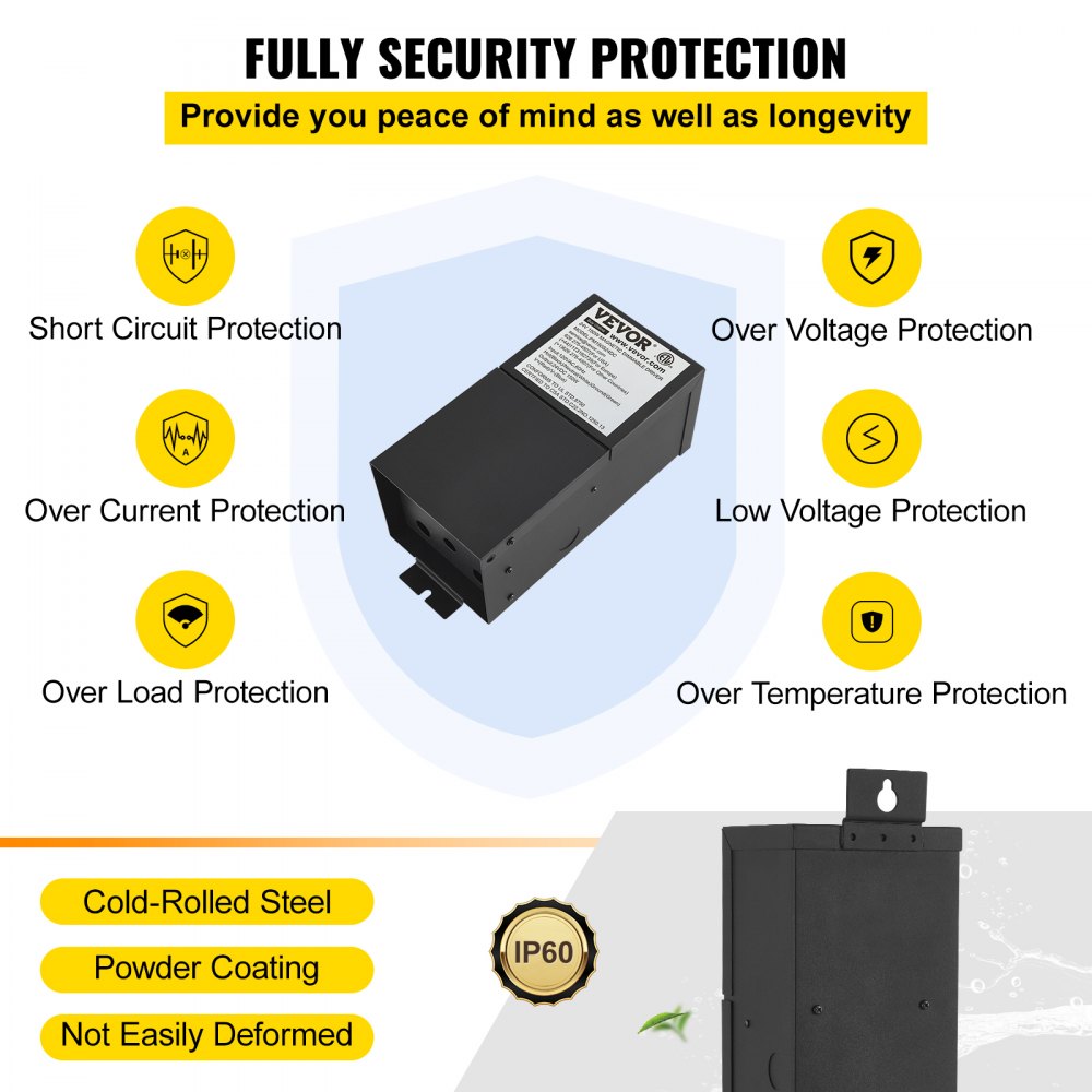 VEVOR Dimmable LED Driver, 24V 150W Magnetic Power Supply, 120V AC - 24V DC LED Transformer,Low Voltage Power Supply for LED Strip Lights,Compatible with MLV, ELV, CL Dimmers,ETL Listed