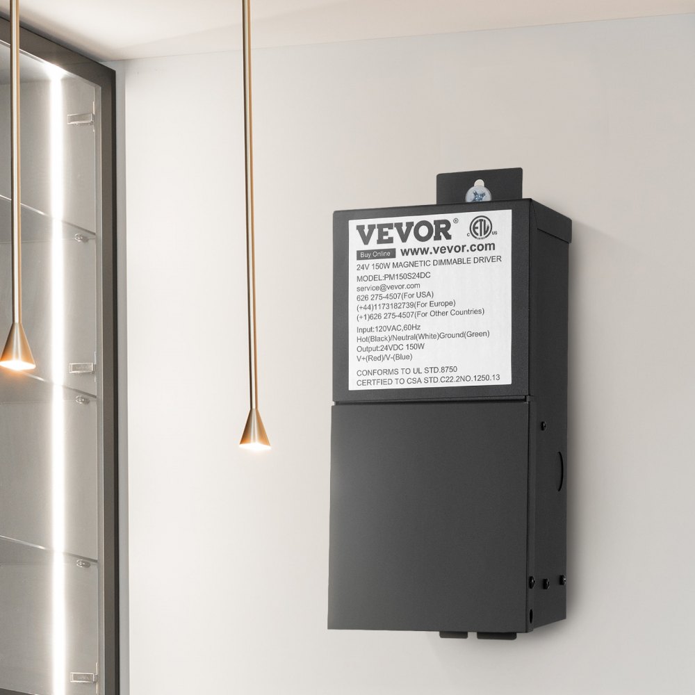 VEVOR Dimmable LED Driver, 24V 150W Magnetic Power Supply, 120V AC - 24V DC LED Transformer,Low Voltage Power Supply for LED Strip Lights,Compatible with MLV, ELV, CL Dimmers,ETL Listed