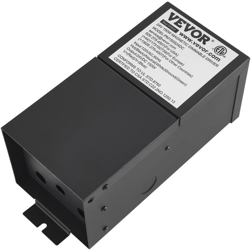VEVOR Dimmable LED Driver, 24V 150W Magnetic Power Supply, 120V AC - 24V DC LED Transformer,Low Voltage Power Supply for LED Strip Lights,Compatible with MLV, ELV, CL Dimmers,ETL Listed