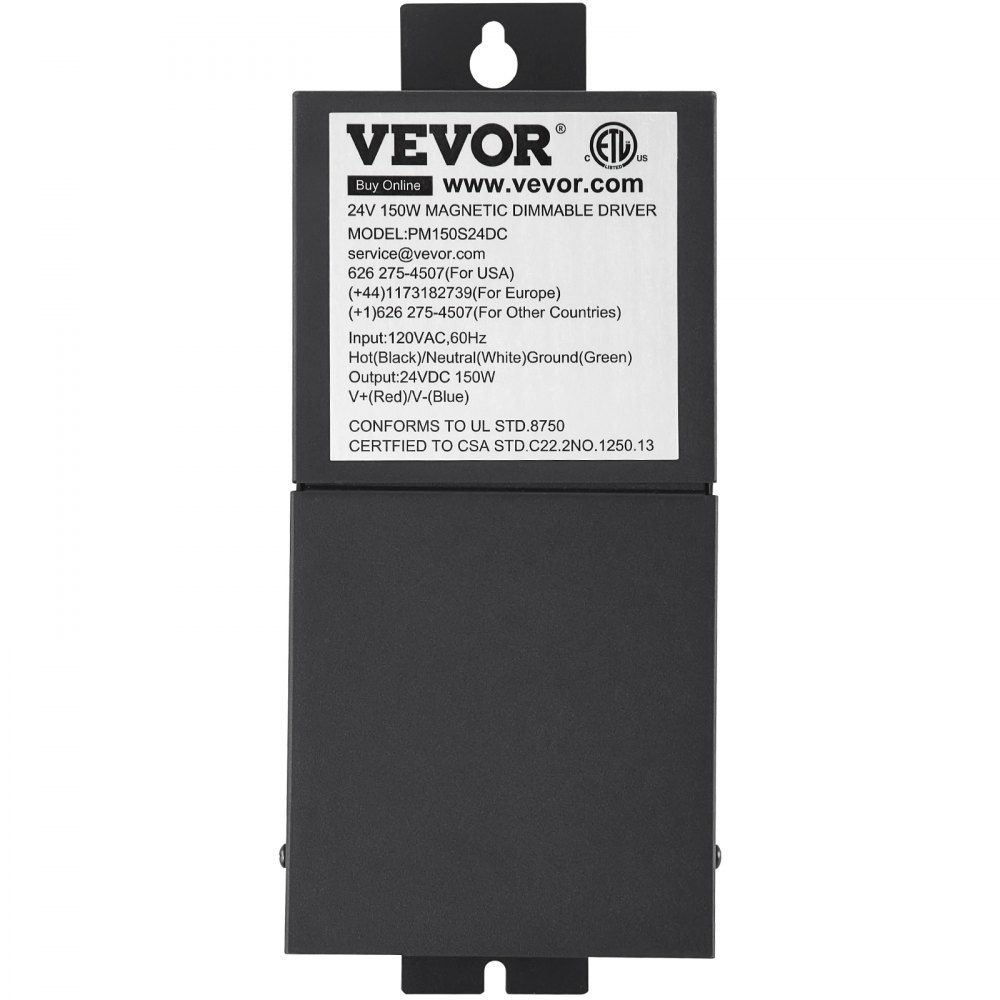 VEVOR Dimmable LED Driver, 24V 150W Magnetic Power Supply, 120V AC - 24V DC LED Transformer,Low Voltage Power Supply for LED Strip Lights,Compatible with MLV, ELV, CL Dimmers,ETL Listed