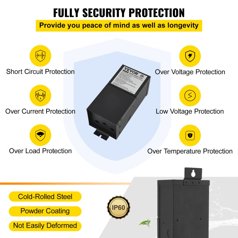 Controlador LED regulable VEVOR, fuente de alimentación magnética de 12 V 200 W, transformador LED de 120 V CA - 12 V CC, fuente de alimentación de bajo voltaje para tiras de luces LED, compatible con reguladores de intensidad MLV, ELV, CL, listado ETL