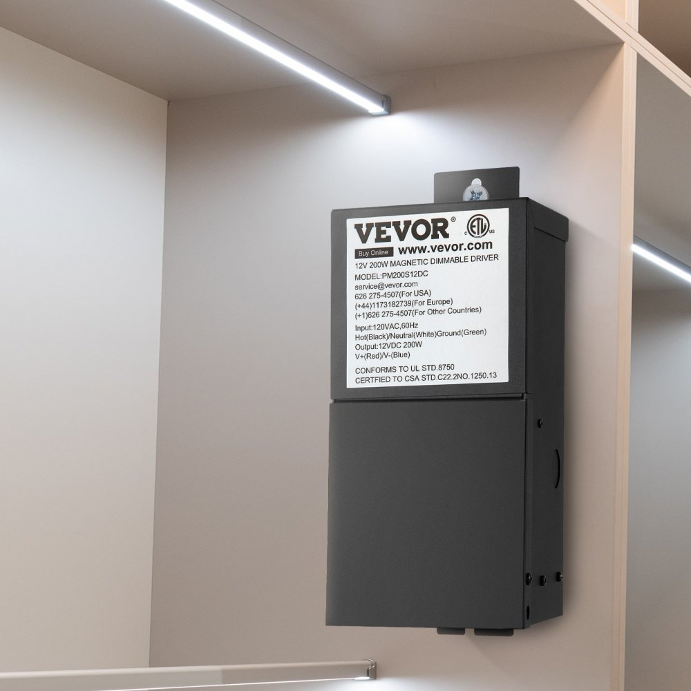 Controlador LED regulable VEVOR, fuente de alimentación magnética de 12 V 200 W, transformador LED de 120 V CA - 12 V CC, fuente de alimentación de bajo voltaje para tiras de luces LED, compatible con reguladores de intensidad MLV, ELV, CL, listado ETL