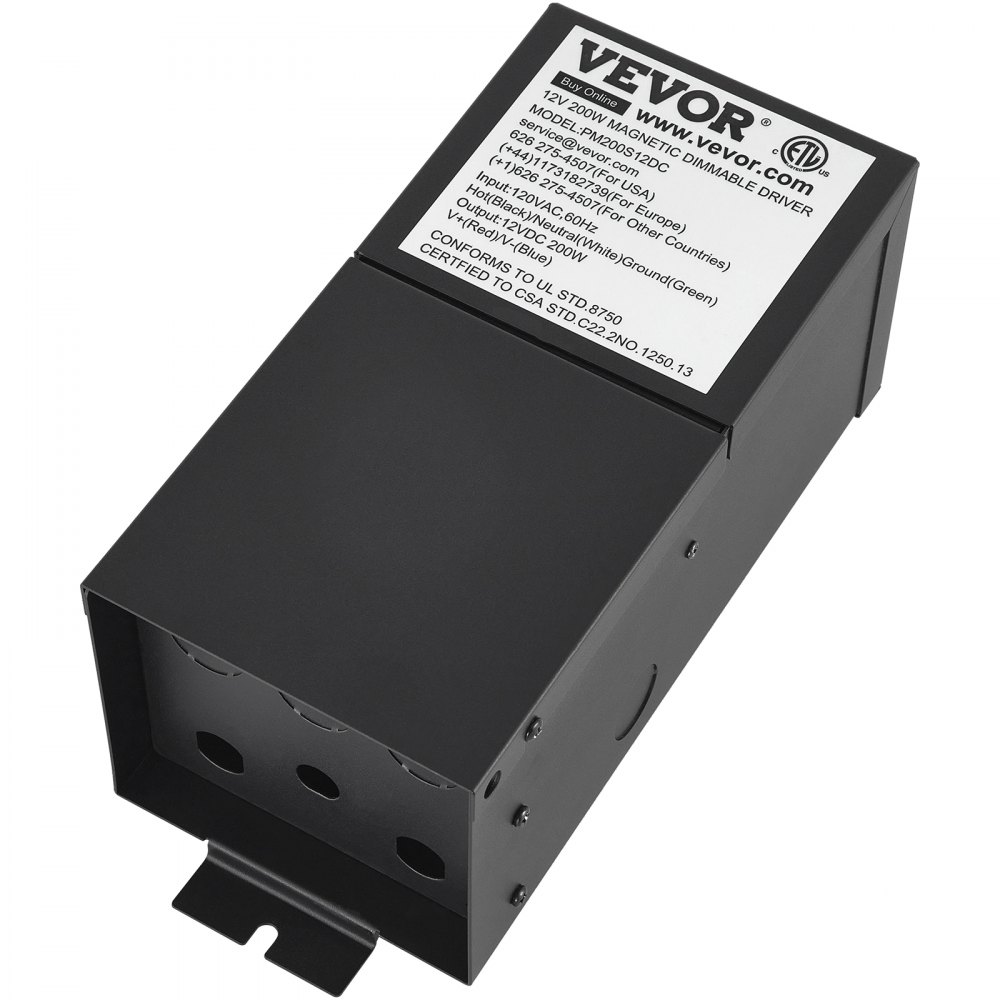 Controlador LED regulable VEVOR, fuente de alimentación magnética de 12 V 200 W, transformador LED de 120 V CA - 12 V CC, fuente de alimentación de bajo voltaje para tiras de luces LED, compatible con reguladores de intensidad MLV, ELV, CL, listado ETL