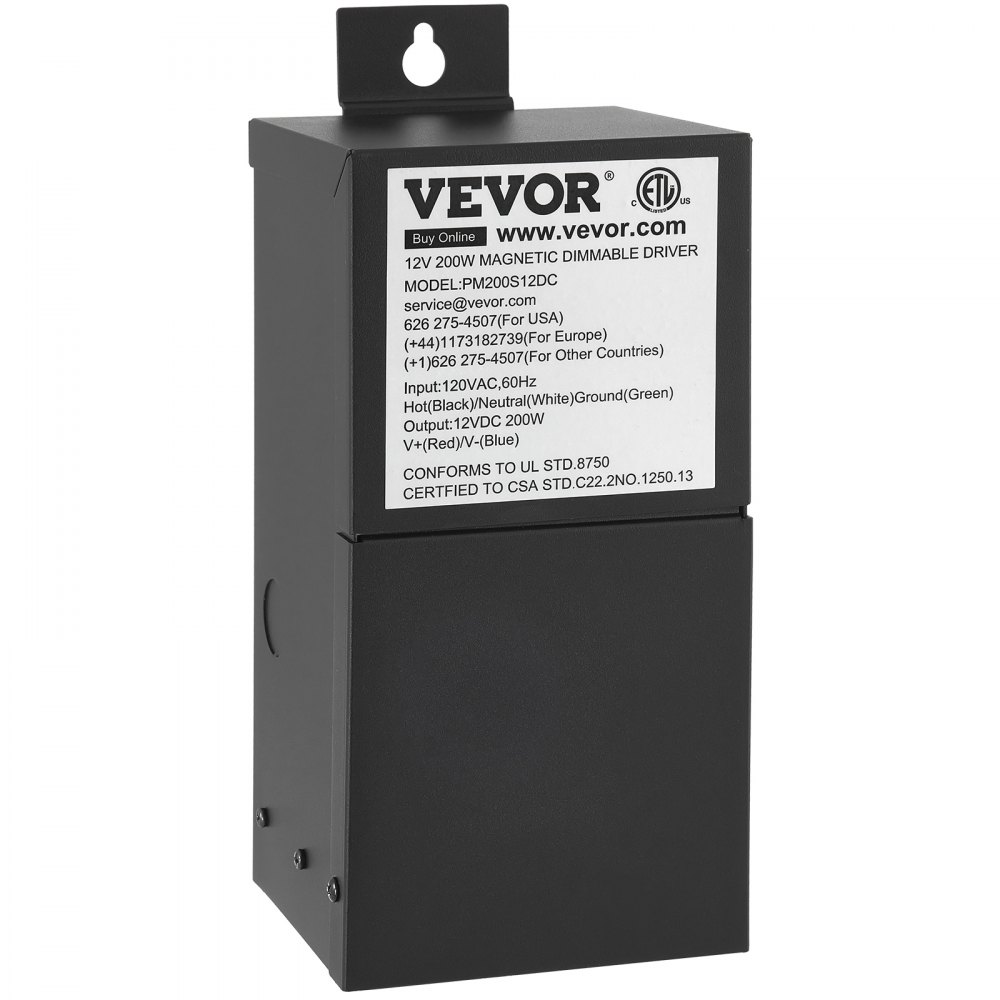 Controlador LED regulable VEVOR, fuente de alimentación magnética de 12 V 200 W, transformador LED de 120 V CA - 12 V CC, fuente de alimentación de bajo voltaje para tiras de luces LED, compatible con reguladores de intensidad MLV, ELV, CL, listado ETL