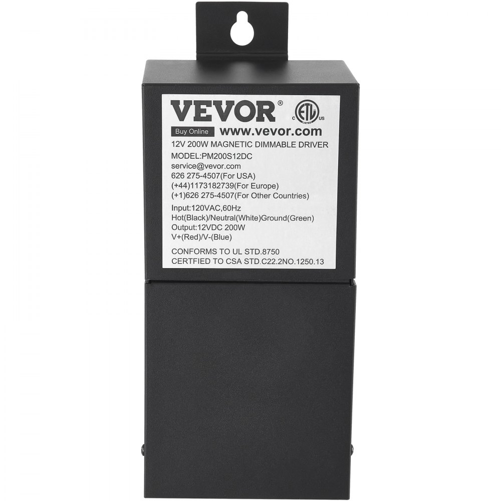 Controlador LED regulable VEVOR, fuente de alimentación magnética de 12 V 200 W, transformador LED de 120 V CA - 12 V CC, fuente de alimentación de bajo voltaje para tiras de luces LED, compatible con reguladores de intensidad MLV, ELV, CL, listado ETL