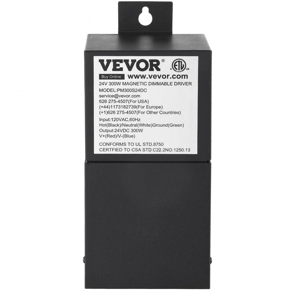 VEVOR Dimmable LED Driver, 24V 300W Magnetic Power Supply, 120V AC - 24V DC LED Transformer,Low Voltage Power Supply for LED Strip Lights,Compatible with MLV, ELV, CL Dimmers,ETL Listed