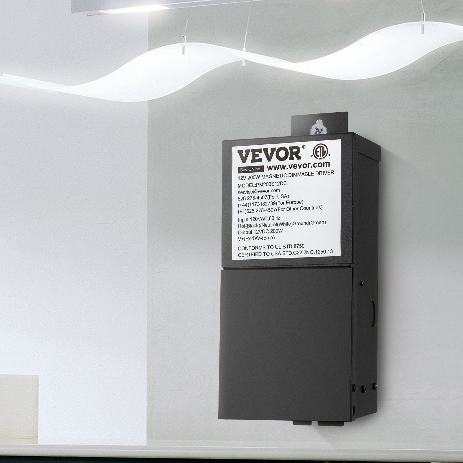 VEVOR Dimmable LED Driver, 24V 300W Magnetic Power Supply, 120V AC - 24V DC LED Transformer,Low Voltage Power Supply for LED Strip Lights,Compatible with MLV, ELV, CL Dimmers,ETL Listed