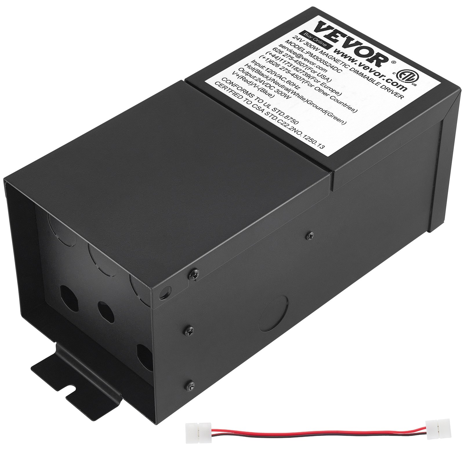 VEVOR Dimmable LED Driver, 24V 300W Magnetic Power Supply, 120V AC - 24V DC LED Transformer,Low Voltage Power Supply for LED Strip Lights,Compatible with MLV, ELV, CL Dimmers,ETL Listed