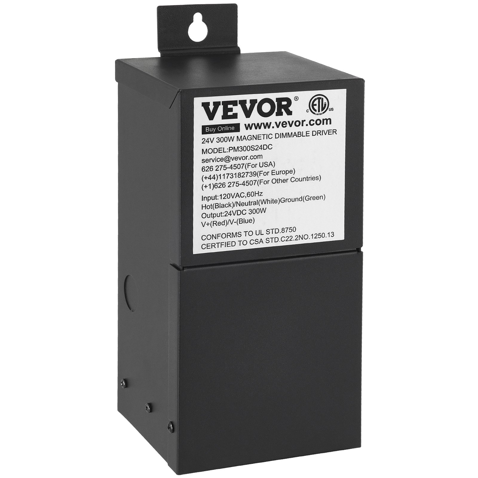 VEVOR Dimmable LED Driver, 24V 300W Magnetic Power Supply, 120V AC - 24V DC LED Transformer,Low Voltage Power Supply for LED Strip Lights,Compatible with MLV, ELV, CL Dimmers,ETL Listed
