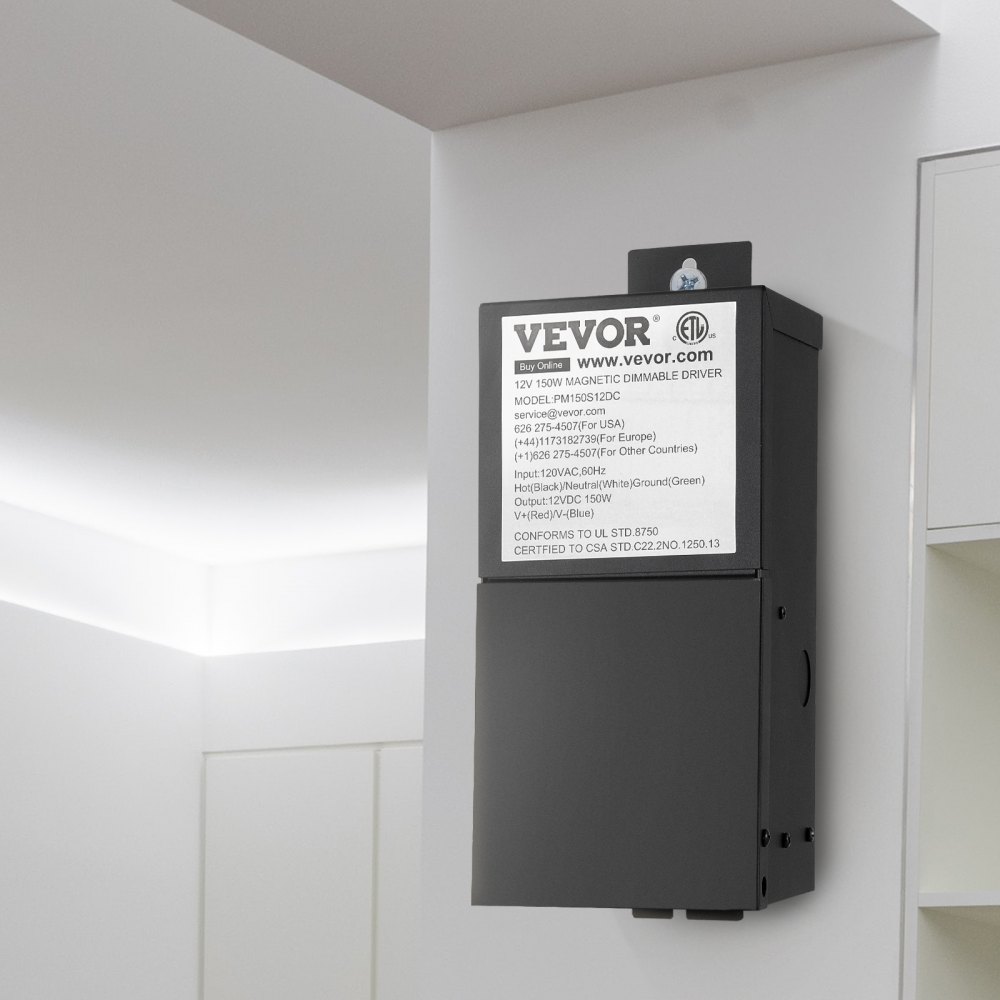 VEVOR Dimmable LED Driver, 12V 150W Magnetic Power Supply, 120V AC - 12V DC LED Transformer,Low Voltage Power Supply for LED Strip Lights,Compatible with MLV, ELV, CL Dimmers,ETL Listed