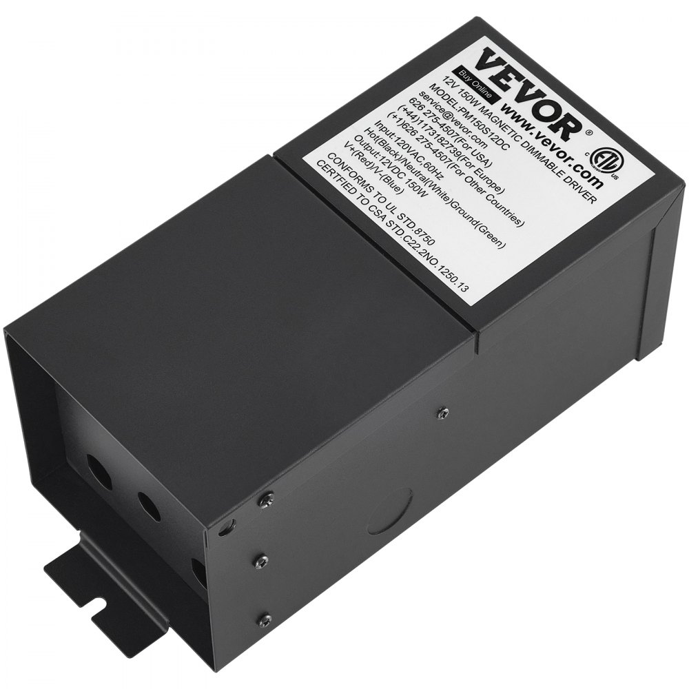 VEVOR Dimmable LED Driver, 12V 150W Magnetic Power Supply, 120V AC - 12V DC LED Transformer,Low Voltage Power Supply for LED Strip Lights,Compatible with MLV, ELV, CL Dimmers,ETL Listed