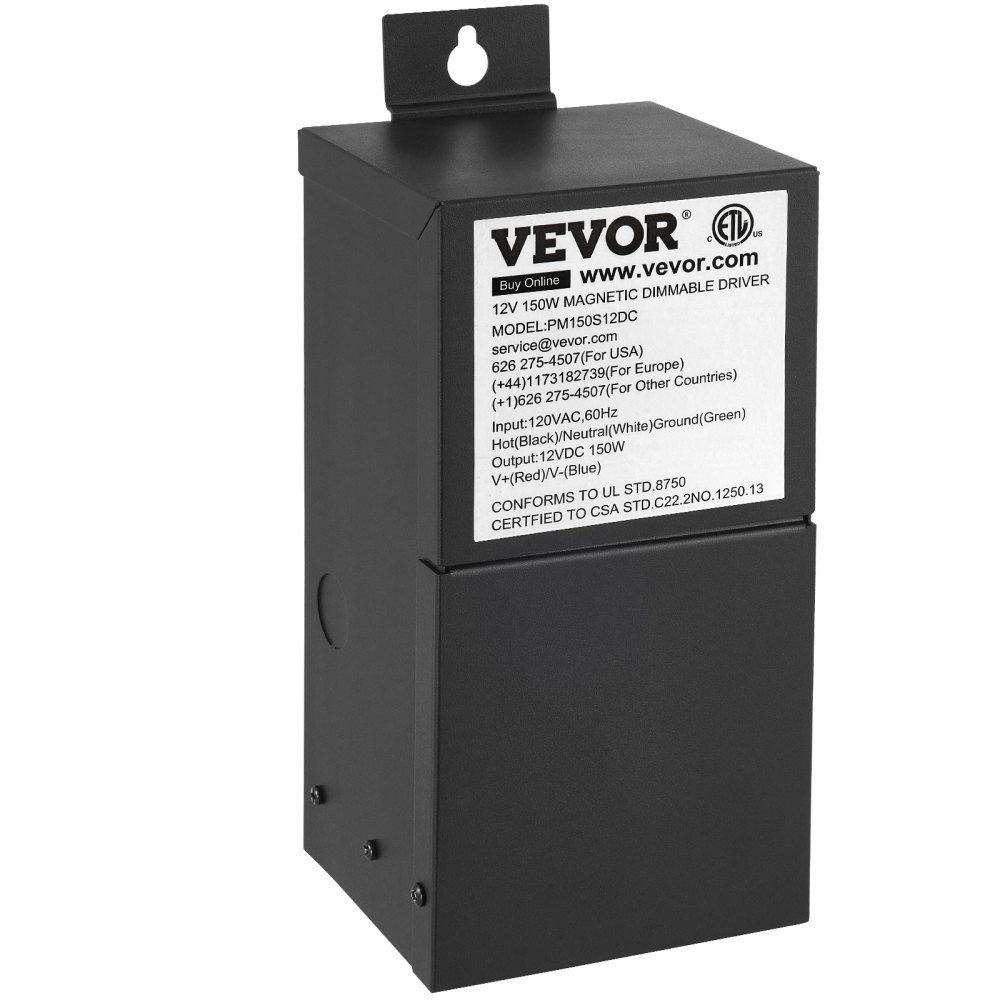 VEVOR Dimmable LED Driver, 12V 150W Magnetic Power Supply, 120V AC - 12V DC LED Transformer,Low Voltage Power Supply for LED Strip Lights,Compatible with MLV, ELV, CL Dimmers,ETL Listed