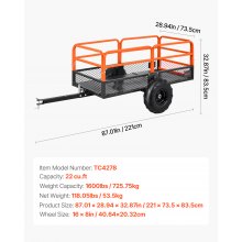 VEVOR Dump Trailer 1600 lbs 22 Cu. Ft Tow Behind Steel Garden Yard Trailer Cart