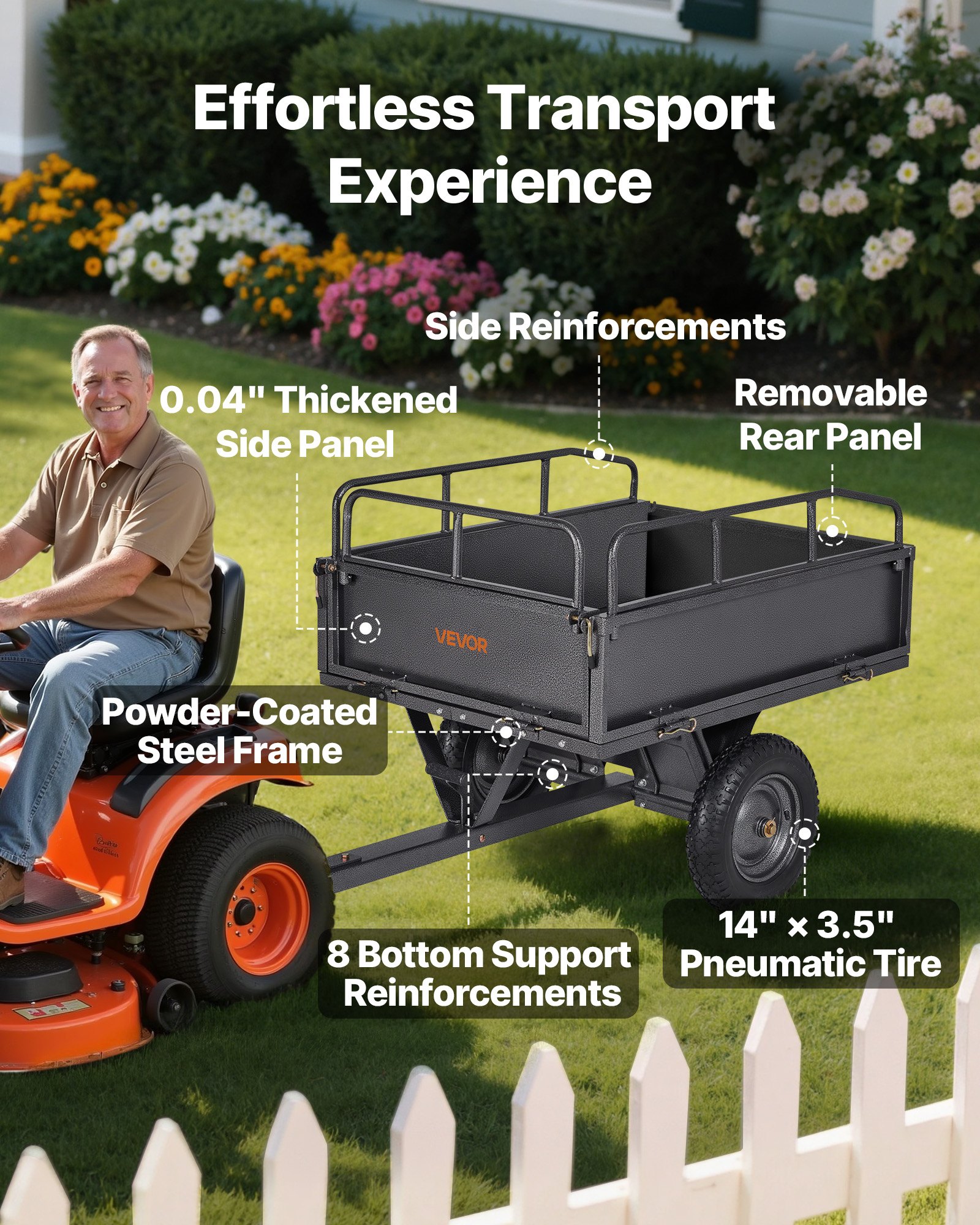 VEVOR Garden Utility Trailer, 10 Cu. Ft & 227 kg Capacity, ATV UTV Hauling Trailer, Tow Behind Steel Dump Cart with 14" Tires, Hand Pull or Foot Pedal, Heavy Duty Yard Trailers for Lawn Mower Tractor