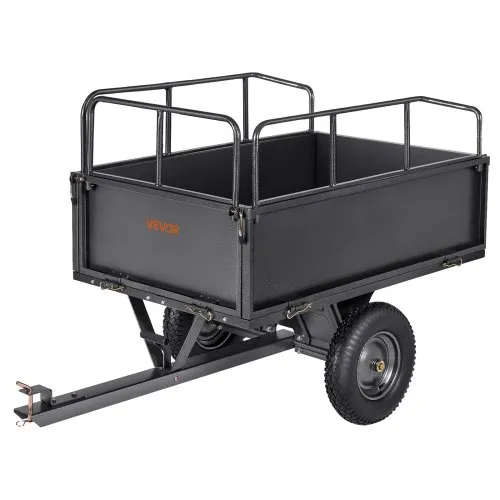 VEVOR Garden Utility Trailer, 17 Cu. Ft & 600lbs Capacity, ATV UTV Hauling Trailer, Tow Behind Steel Dump Cart with 16" Tires, Hand Pull or Foot Pedal, Heavy Duty Yard Trailers for Lawn Mower Tractor