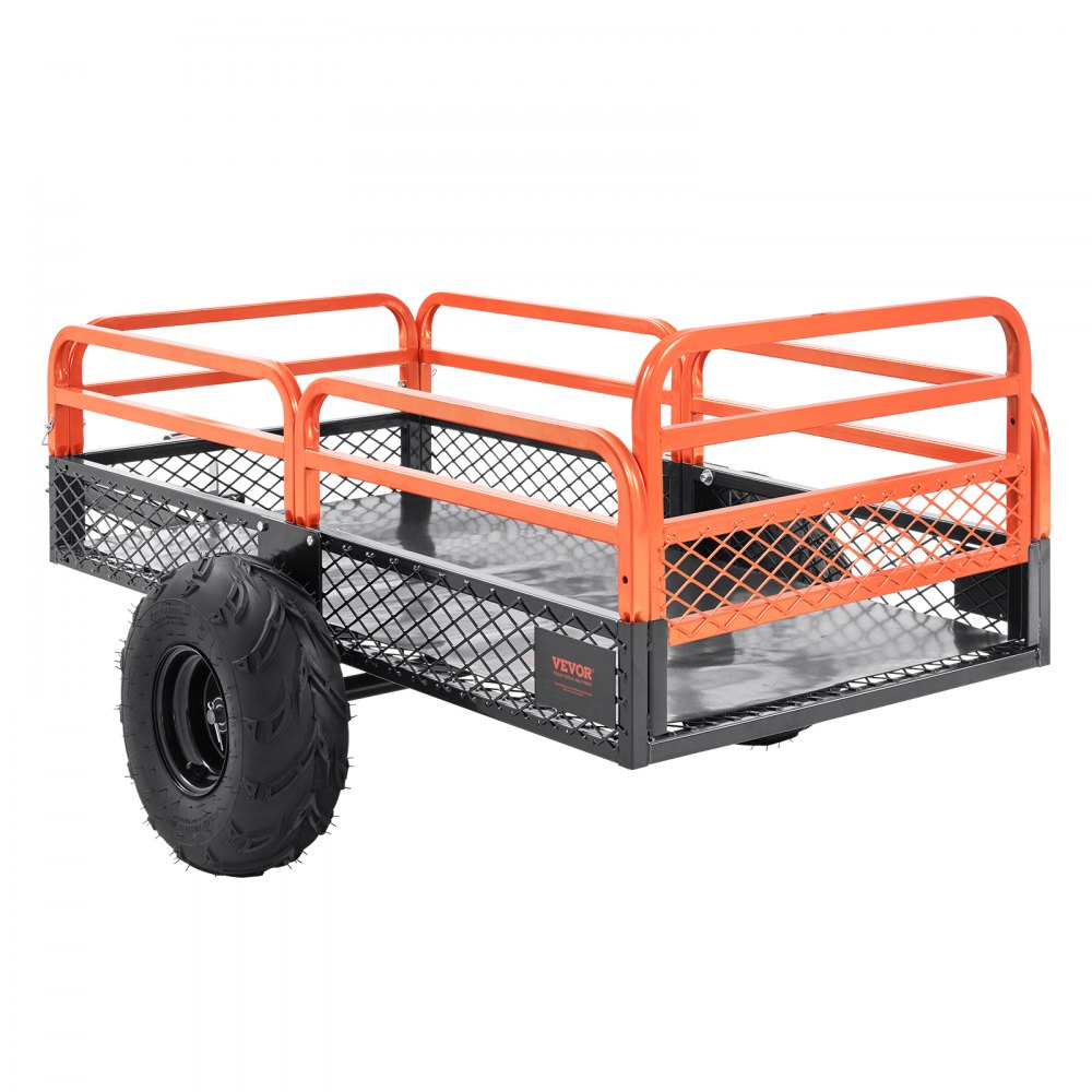 VEVOR Heavy Duty Steel ATV Dump Trailer, 680 kg Load Capacity 0.43 Cubic Meter, Tow Behind Dump Cart Garden Trailer, with Removable Sides and 2 Tires, for Mowers, Tractors, ATV, UTV
