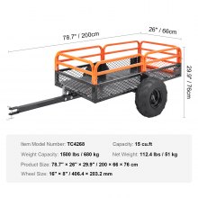 VEVOR Heavy Duty Steel ATV Dump Trailer, 1500-Pound Load Capacity 15 Cubic Feet, with Removable Sides and 2 Tires, Tow Behind Dump Cart Garden Trailer, for Mowers, Tractors, ATV, UTV