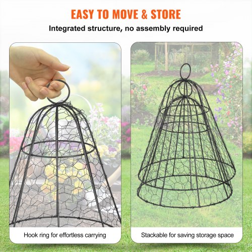 VEVOR Chicken Wire Cloche, 5 Packs 13" Diameter x 15.7" Height, Plant Protector and Cover with Zip Ties & Staples, Sturdy Metal Cage Garden Protection from Animals, No Assembly Required, Black