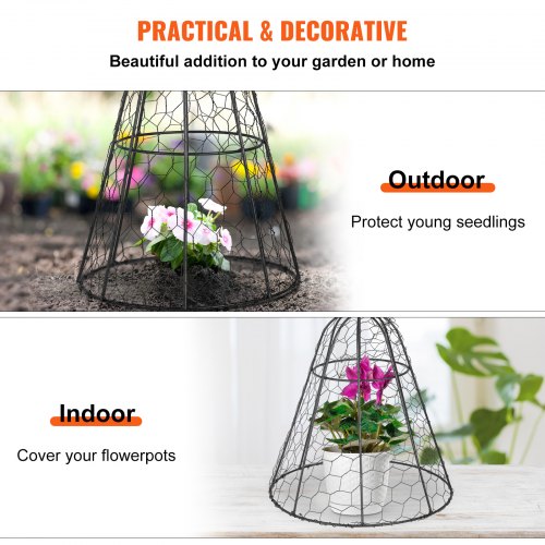 VEVOR Chicken Wire Cloche, 5 Packs 13" Diameter x 15.7" Height, Plant Protector and Cover with Zip Ties & Staples, Sturdy Metal Cage Garden Protection from Animals, No Assembly Required, Black
