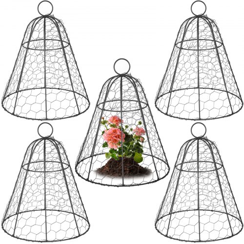 VEVOR Chicken Wire Cloche, 5 Packs 13" Diameter x 15.7" Height, Plant Protector and Cover with Zip Ties & Staples, Sturdy Metal Cage Garden Protection from Animals, No Assembly Required, Black