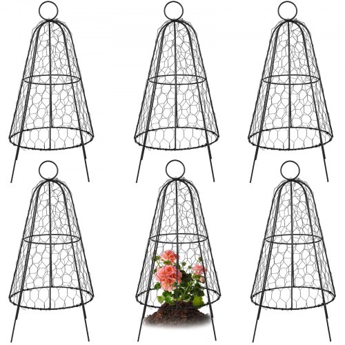 VEVOR Chicken Wire Cloche, 6 Packs 12.2" Diameter x 20" Height, Plant Protector and Cover with Zip Ties & Staples, Sturdy Metal Cage Garden Protection from Animals, No Assembly Required, Black