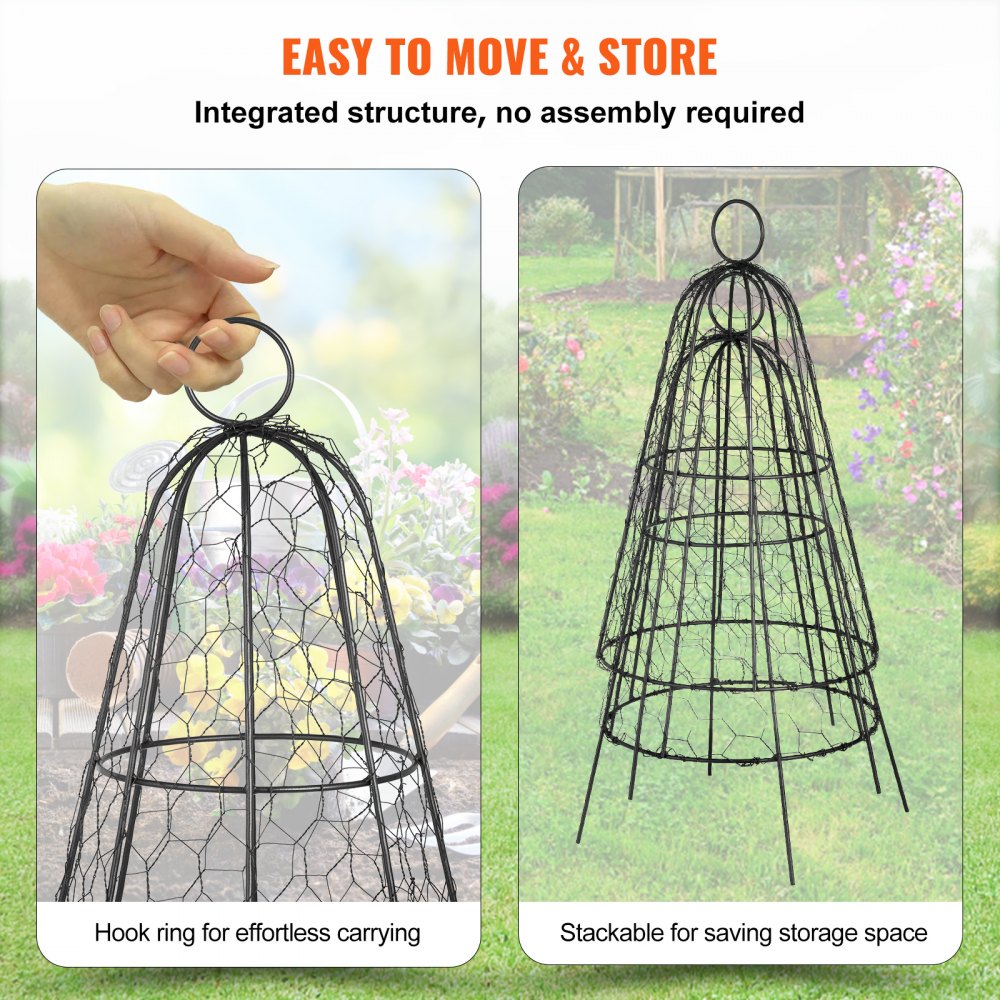 VEVOR Chicken Wire Cloche, 6 Packs 12.2" Diameter x 20" Height, Plant Protector and Cover with Zip Ties & Staples, Sturdy Metal Cage Garden Protection from Animals, No Assembly Required, Black