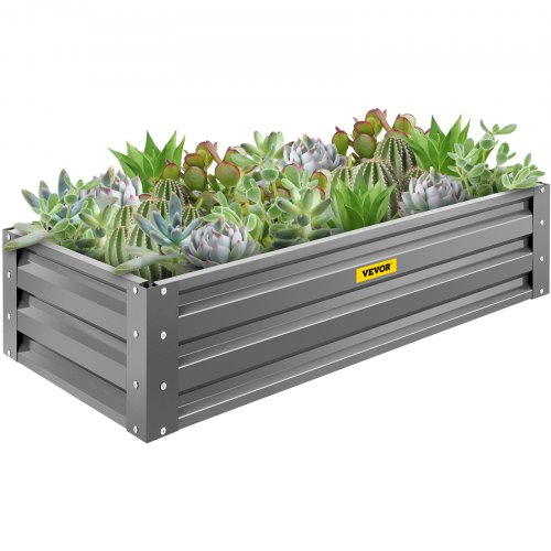 VEVOR Galvanized Raised Garden Bed, 48" x 24" x 10", Steel Metal Planter Box Kit, Plant Boxes Outdoor for Growing Vegetables, Flowers, Fruits, Herbs, and Succulents, Gray