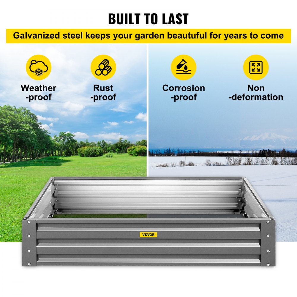 VEVOR Cama de jardín elevada galvanizada, 48" x 24" x 10", kit de caja de maceta de metal de acero, cajas de plantas al aire libre para cultivar verduras, flores, frutas, hierbas y suculentas, gris