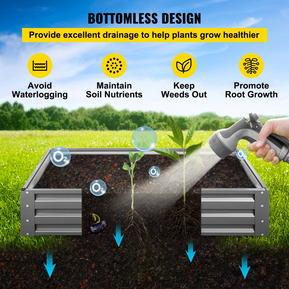 VEVOR Cama de jardín elevada galvanizada, 48" x 24" x 10", kit de caja de maceta de metal de acero, cajas de plantas al aire libre para cultivar verduras, flores, frutas, hierbas y suculentas, gris
