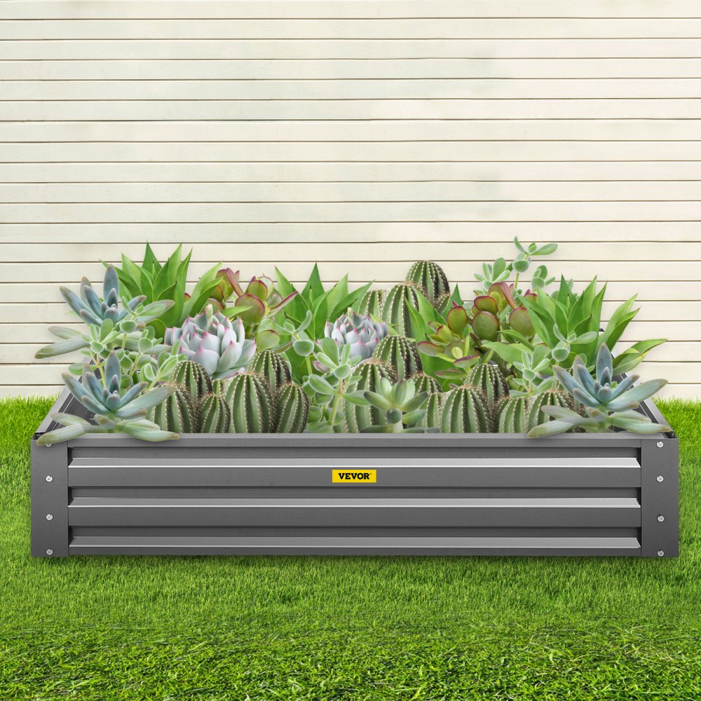 VEVOR Cama de jardín elevada galvanizada, 48" x 24" x 10", kit de caja de maceta de metal de acero, cajas de plantas al aire libre para cultivar verduras, flores, frutas, hierbas y suculentas, gris