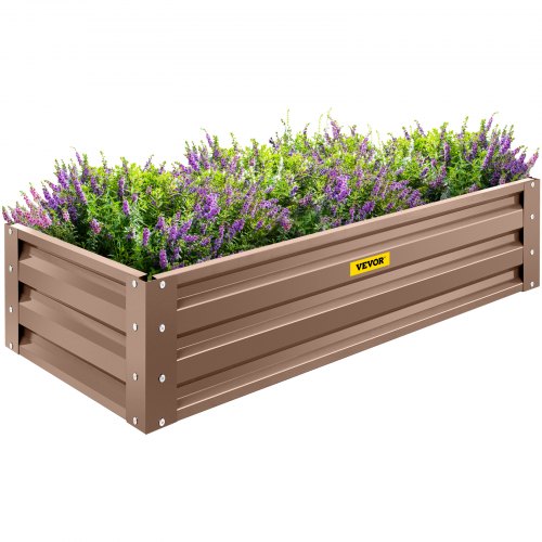 VEVOR Galvanized Raised Garden Bed, 48" x 24" x 10" Metal Planter Box, Brown Steel Plant Raised Garden Bed Kit, Planter Boxes Outdoor for Growing Vegetables, Flowers, Fruits, Herbs, and Succulents