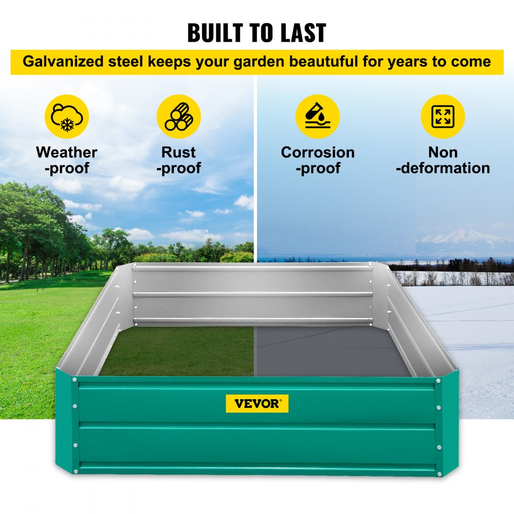 VEVOR Galvanized Raised Garden Bed, 48" x 48" x 12" Metal Planter Box, Green Steel Plant Raised Garden Bed Kit, Planter Boxes Outdoor for Growing Vegetables,Flowers,Fruits,Herbs,and Succulents
