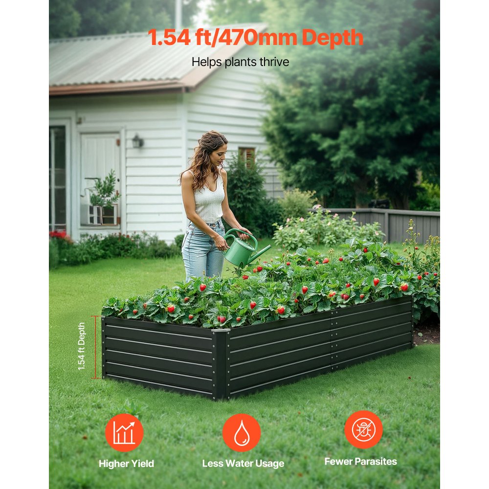 VEVOR Metal Raised Garden Bed, 6.7 x 3 x 1.5 ft Outdoor Galvalume Planter Garden Box, Open Bottom Design, Large Planter Raised Bed for Growing Vegetables, Flowers, Herbs, and Succulents, Gray