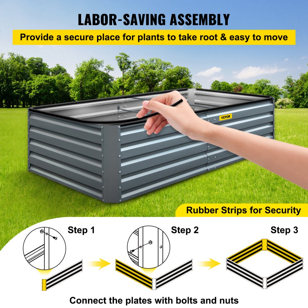 VEVOR Galvanized Raised Garden Bed, 80\" x 40\" x 19\" Metal Planter Box, Gray Steel Plant Raised Garden Bed Kit, Planter Boxes Outdoor for Growing Vegetables,Flowers,Fruits,Herbs,and Succulents