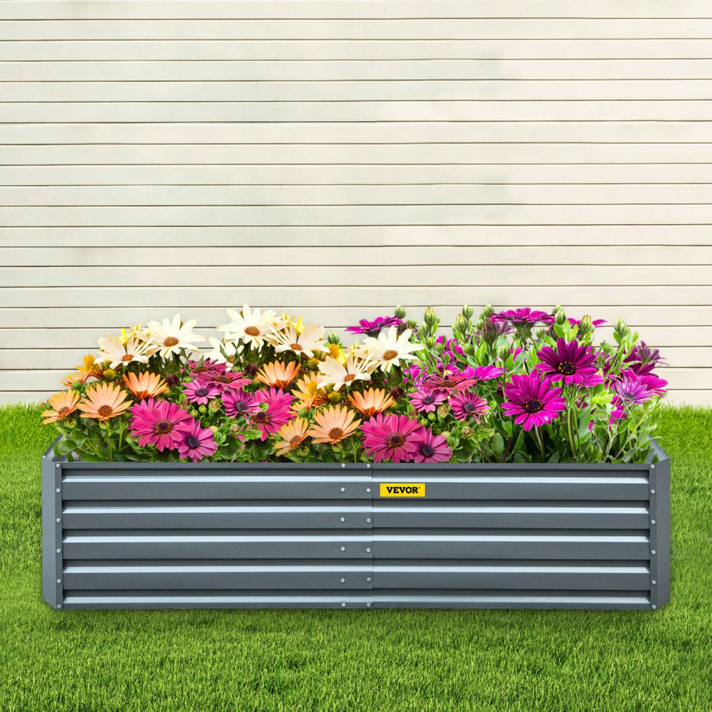 Jardinera elevada galvanizada VEVOR, jardinera metálica de 203 x 101 x 48 cm, kit de jardinera elevada de acero gris, jardineras para exteriores para cultivar verduras, flores, frutas, hierbas y suculentas.