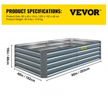 VEVOR Galvanized Raised Garden Bed, 203 x 102 x 48 cm Metal Planter Box, Gray Steel Plant Raised Garden Bed Kit, Planter Boxes Outdoor for Growing Vegetables,Flowers,Fruits,Herbs,and Succulents