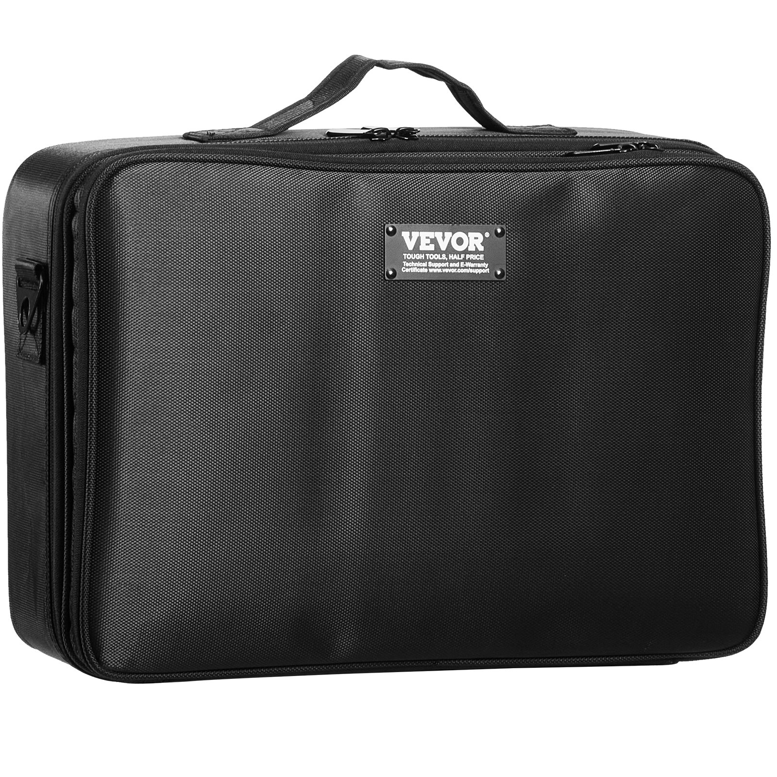 VEVOR Makeup Train Case Large Storage 3 Tiers, Convenient Carry With Handle, Strap, Professional Waterproof Oxford Makeup Storage Organizer Box, Heavy Duty Make Up Carrier, Black