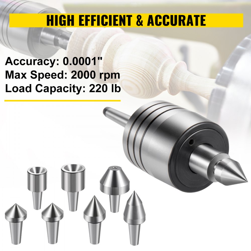 VEVOR MT2 Multi-Purpose Live Center 7pcs Set, Replaceable Tip Live Center Set