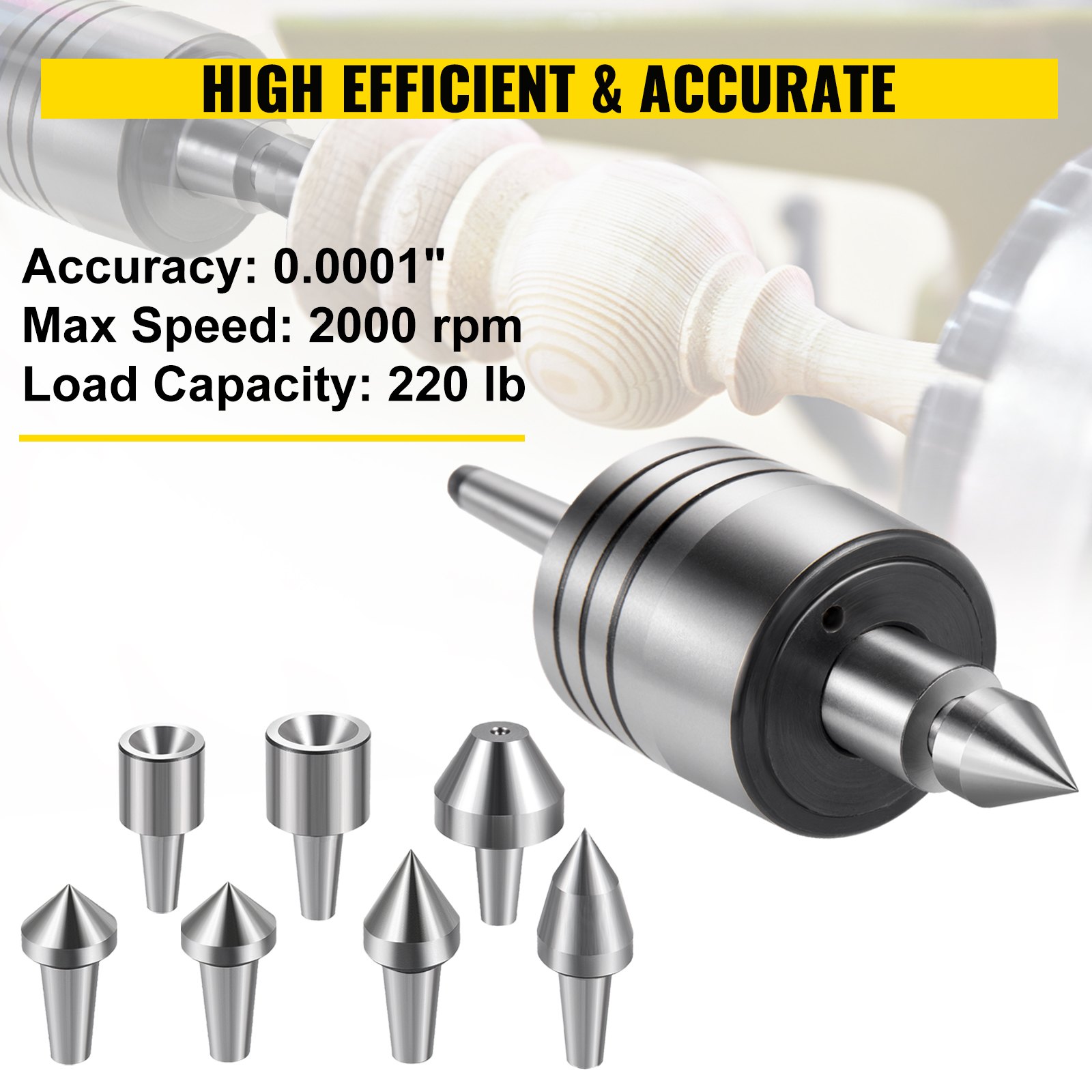 VEVOR MT2 Multi-Purpose Live Center 7pcs Set, Replaceable Tip Live Center Set