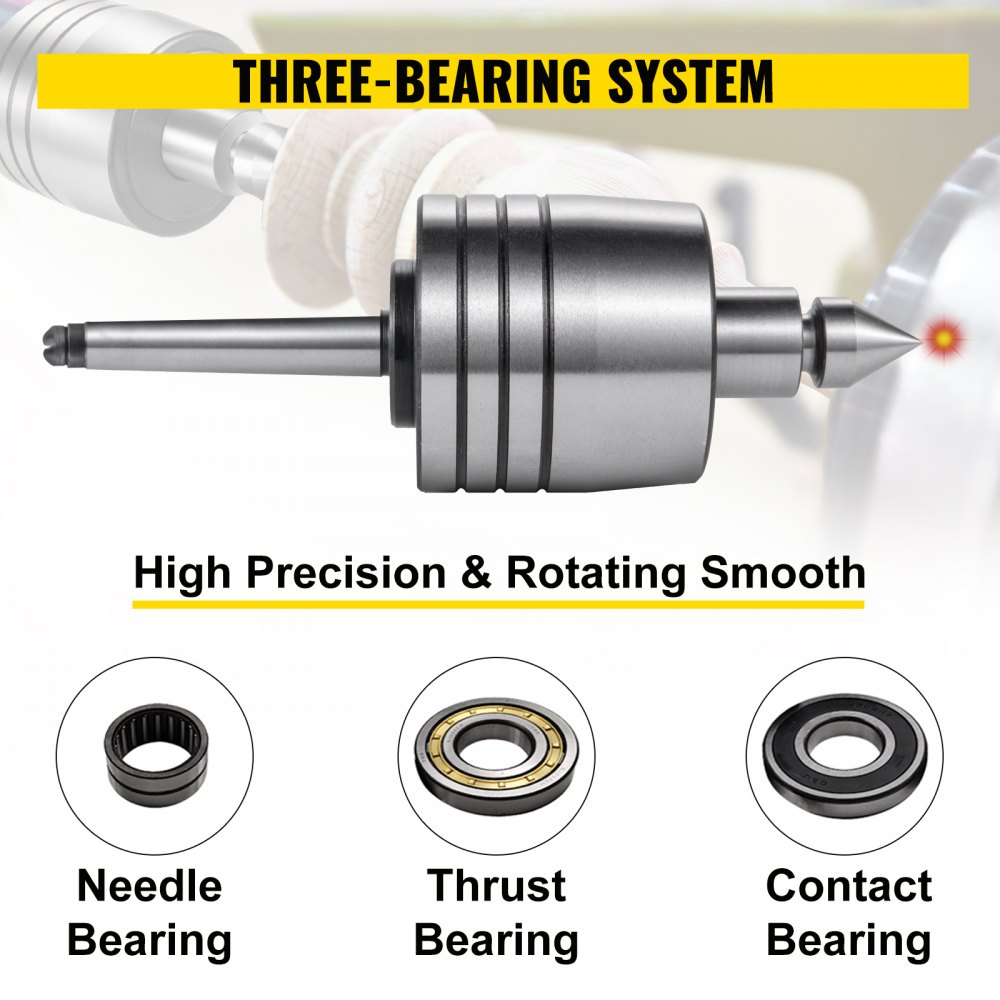 VEVOR MT3 Live Center Morse Taper Triple Bearing Spindle Lathe Milling 7 Points