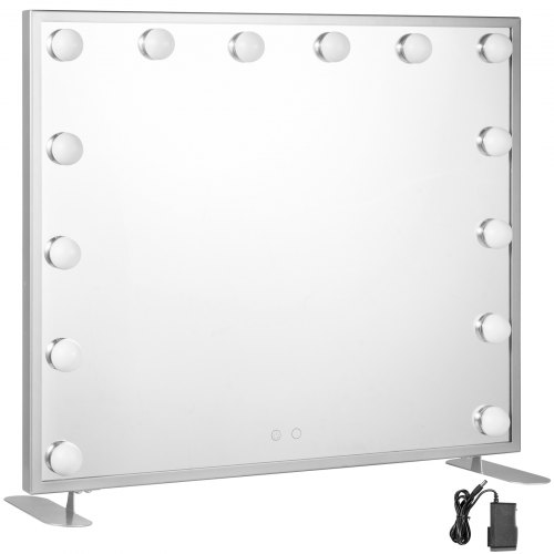 Hollywood Makeup Mirror Lighted Vanity Mirror Smart Touch Bedroom Square Silver