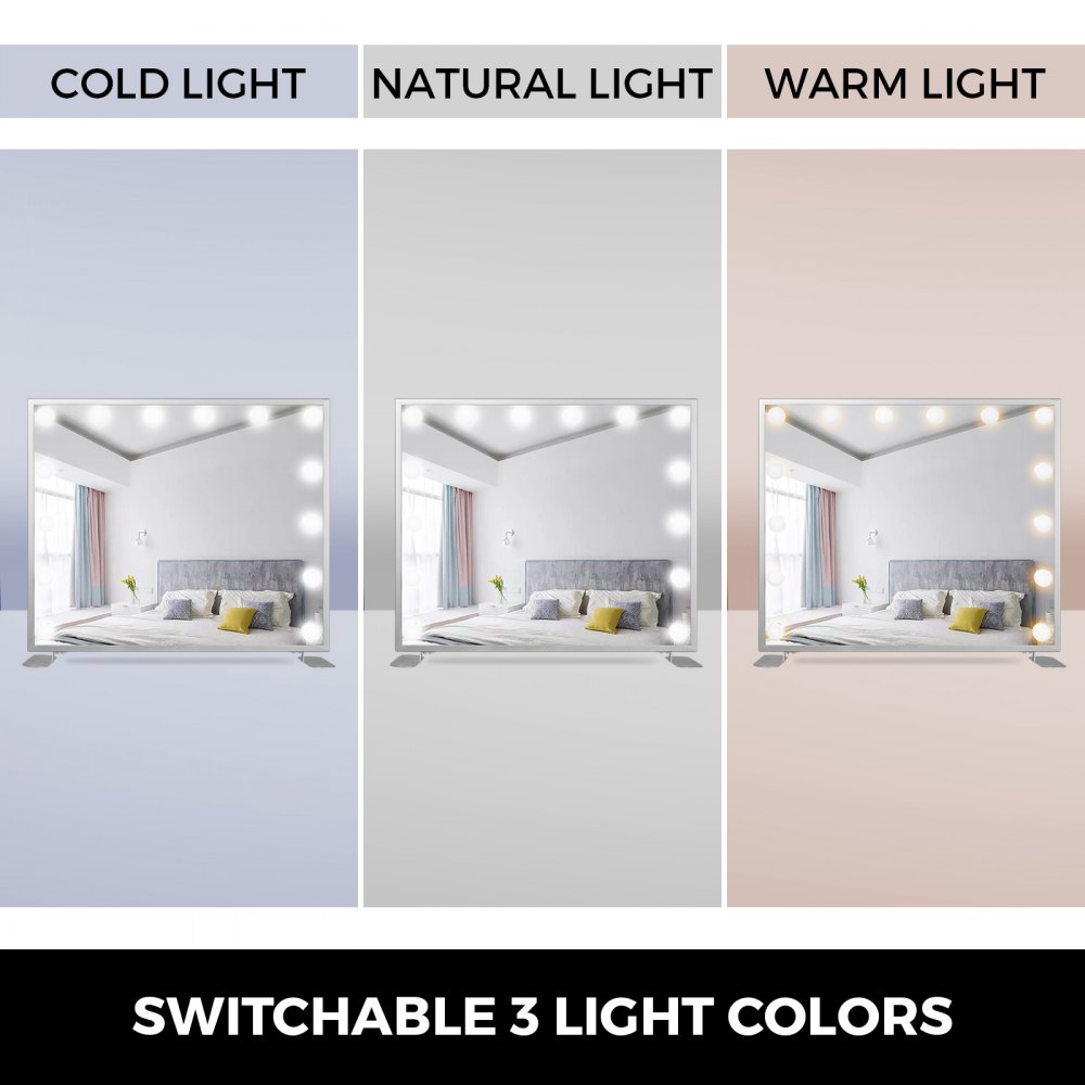 Hollywood Espejo de maquillaje Iluminado Espejo de vanidad Smart Touch Dormitorio Cuadrado Plata