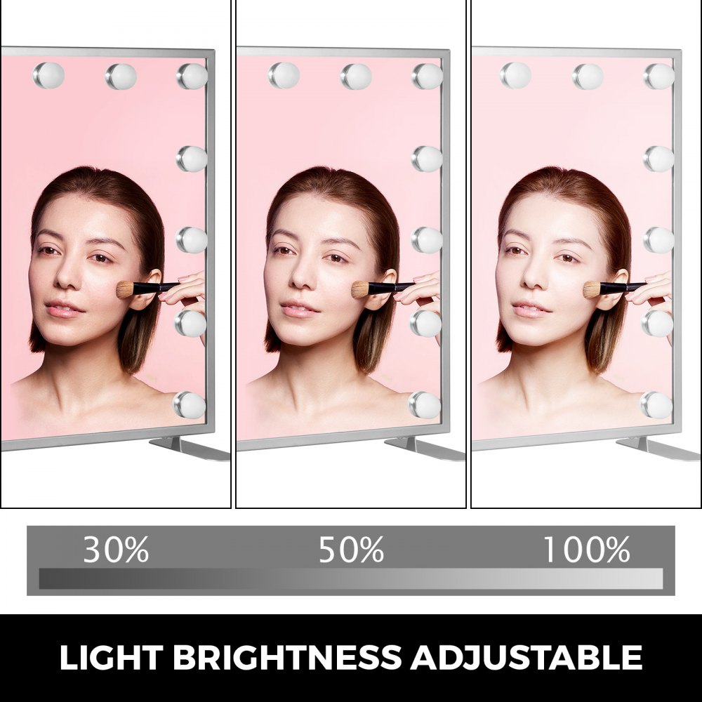 Hollywood Espejo de maquillaje Iluminado Espejo de vanidad Smart Touch Dormitorio Cuadrado Plata