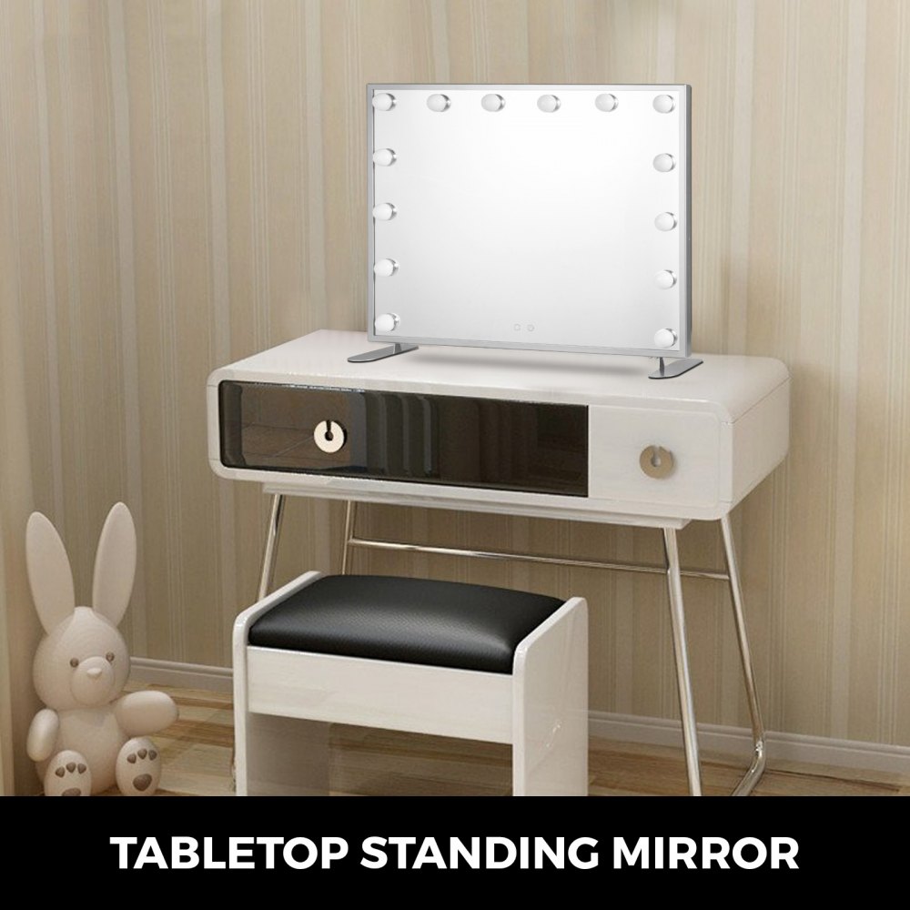 Hollywood Espejo de maquillaje Iluminado Espejo de vanidad Smart Touch Dormitorio Cuadrado Plata