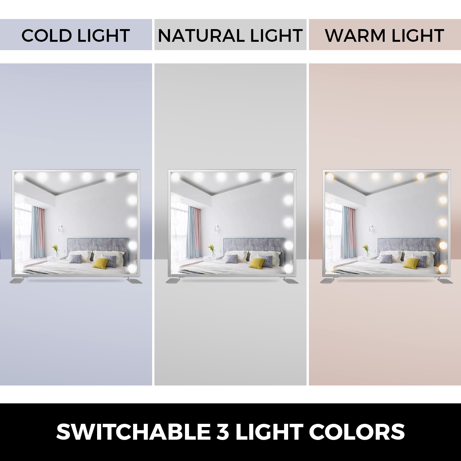Hollywood Espejo de maquillaje Iluminado Espejo de vanidad Smart Touch Dormitorio Cuadrado Plata