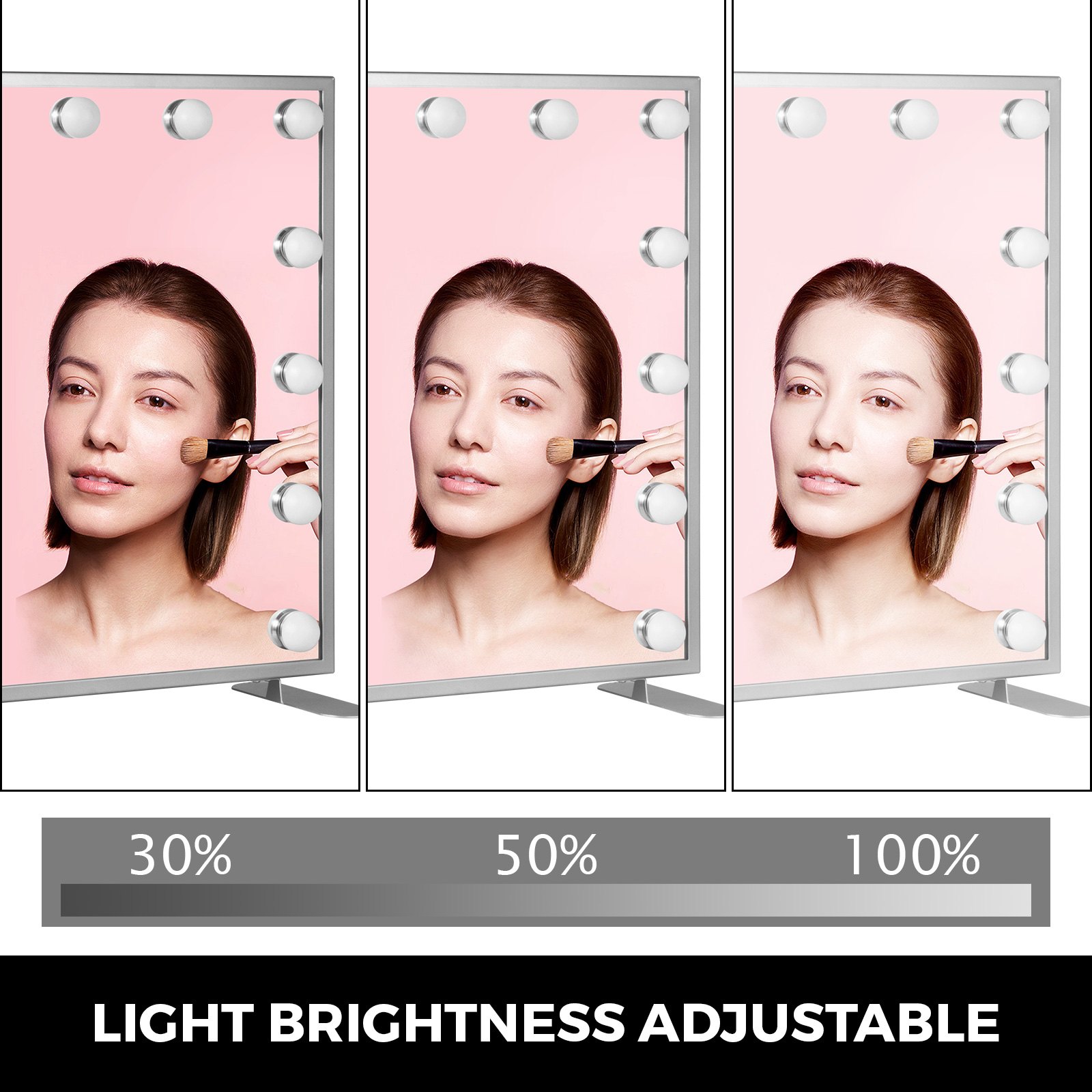 Hollywood Espejo de maquillaje Iluminado Espejo de vanidad Smart Touch Dormitorio Cuadrado Plata