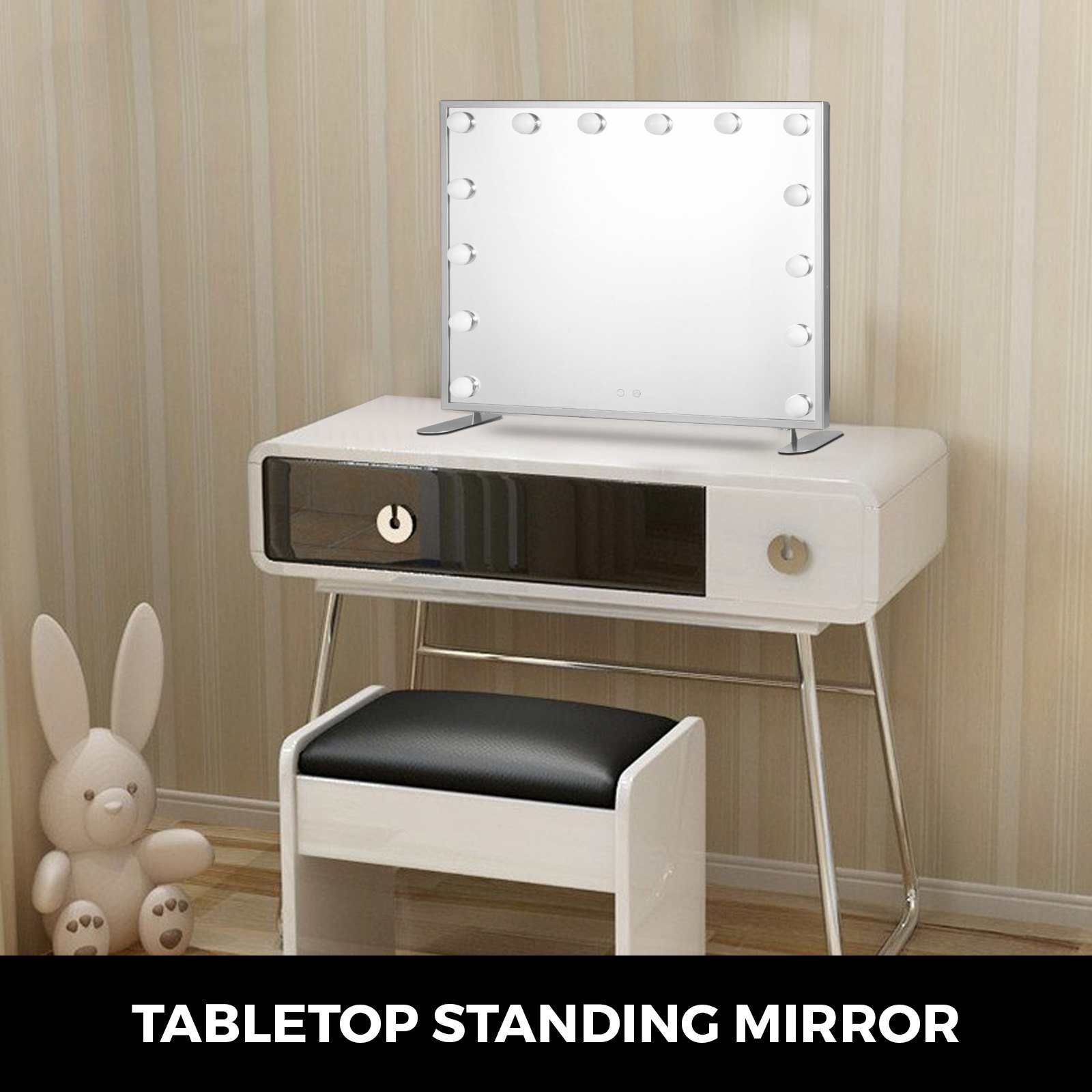 Hollywood Espejo de maquillaje Iluminado Espejo de vanidad Smart Touch Dormitorio Cuadrado Plata